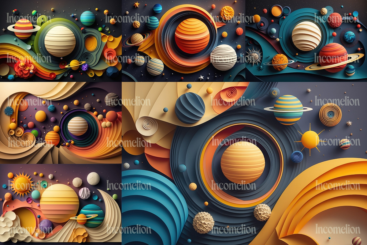 20 Papercraft Space Backgrounds, a Decorative Illustration by Incomelion (Photo 4 of 6)