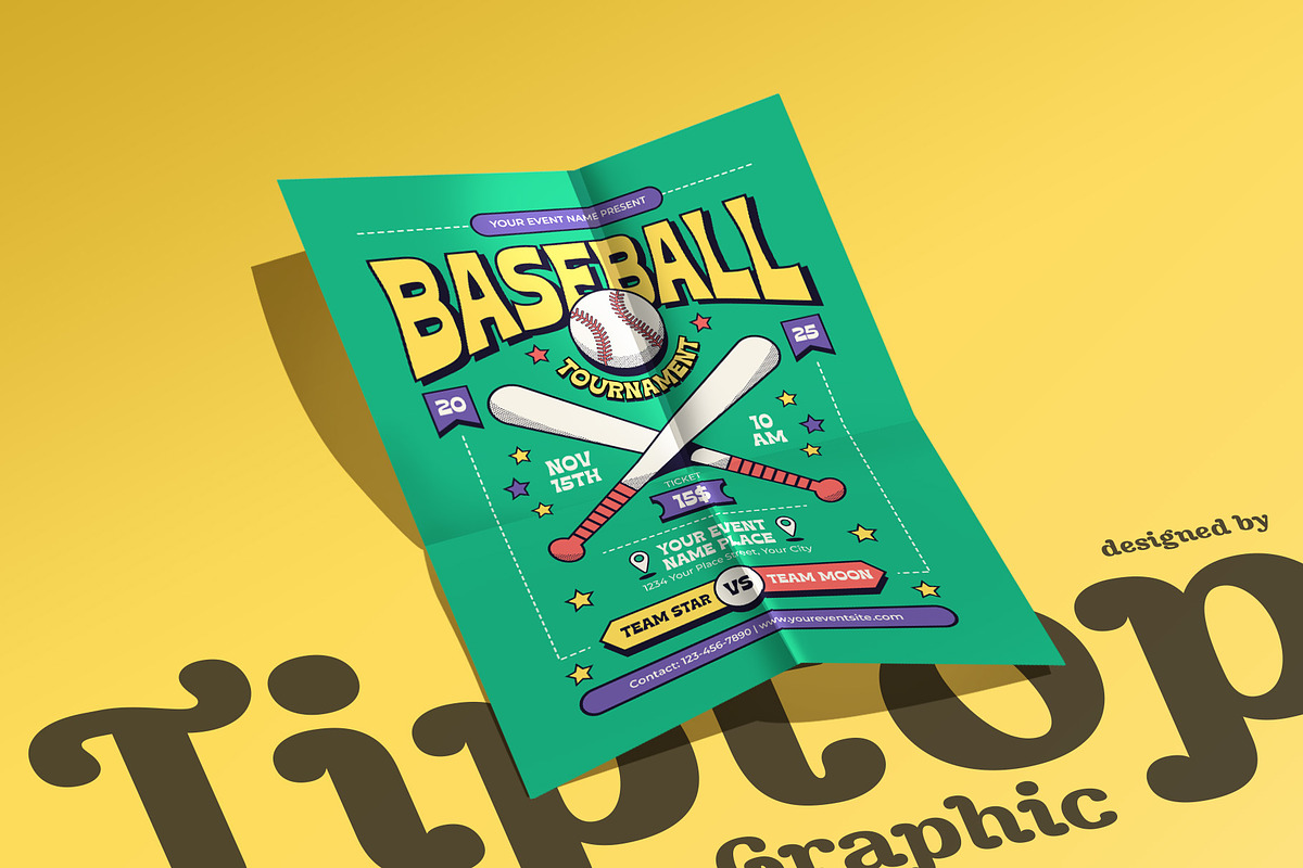 Retro Baseball Tournament Flyer, a Flyer Template by Tiptop Graphic (Photo 5 of 5)