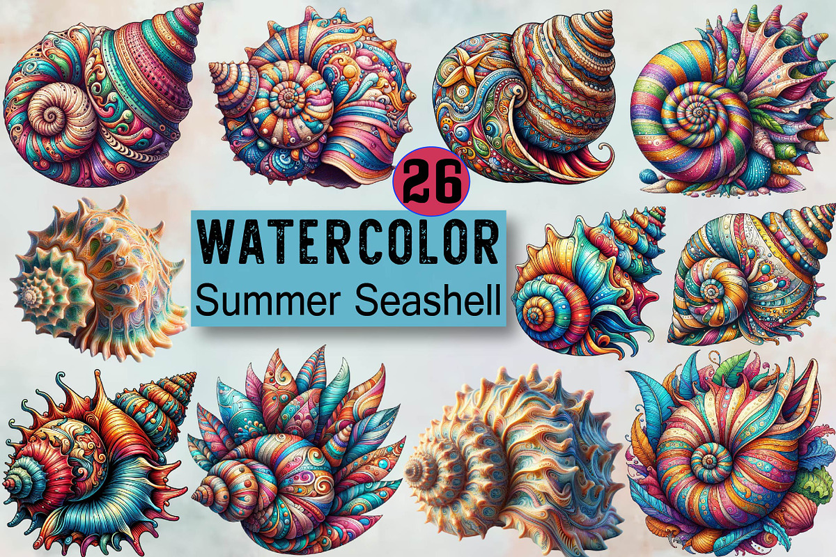 Summer Seashell Sublimation Clipart, an Illustration by SVGArt