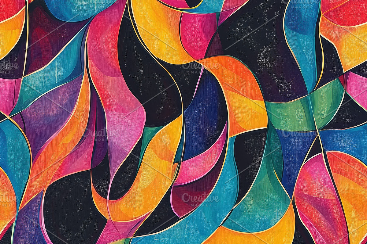 Seamless vibrant abstract pattern featuring flowing shapes in bright colors lik, a Pattern Graphic by Textures & Backgrounds