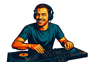 Smiling DJ Mixing Music on, a Person Illustration by AlexArt