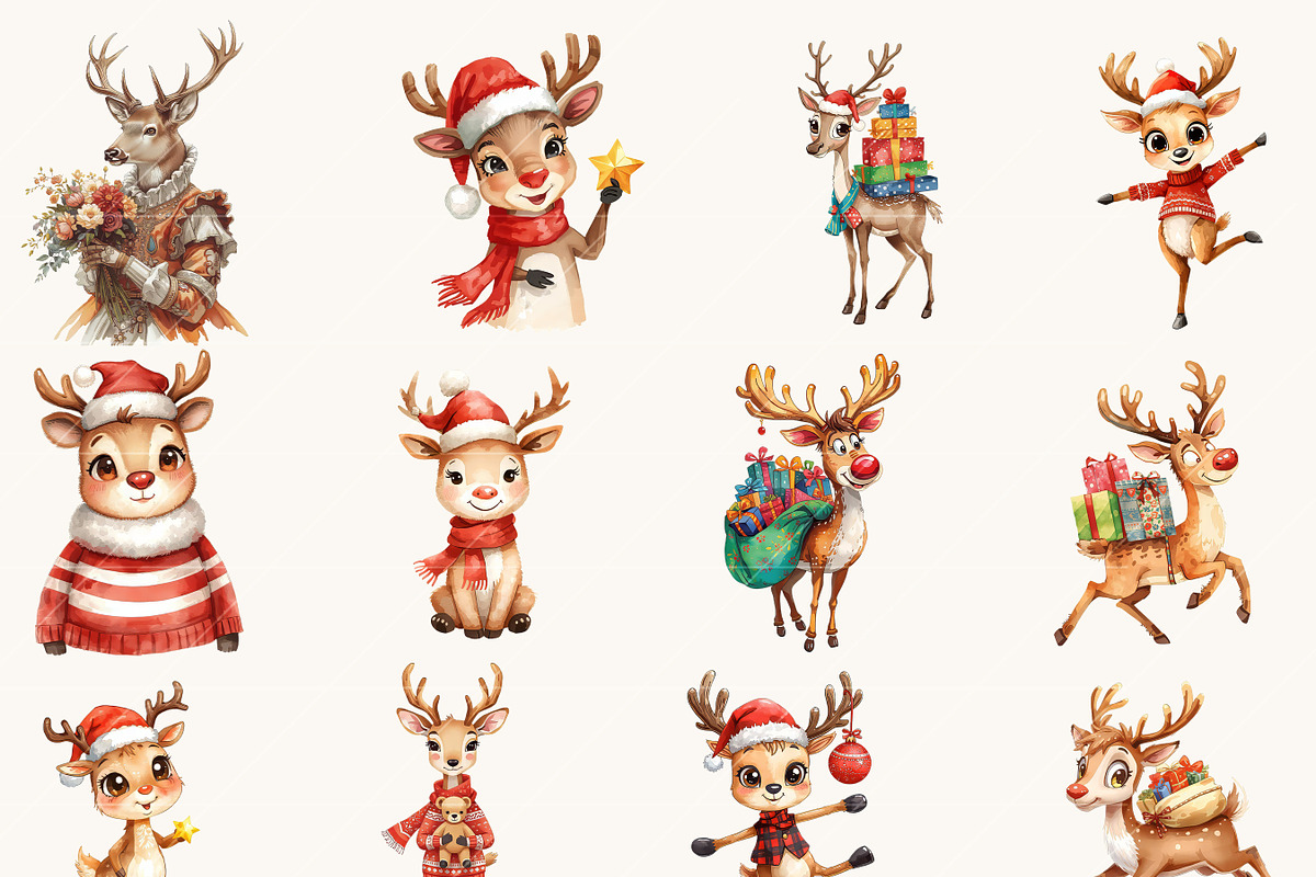Funny Christmas Reindeer Clipart, an Animal Illustration by Design Scotch (Photo 3 of 8)