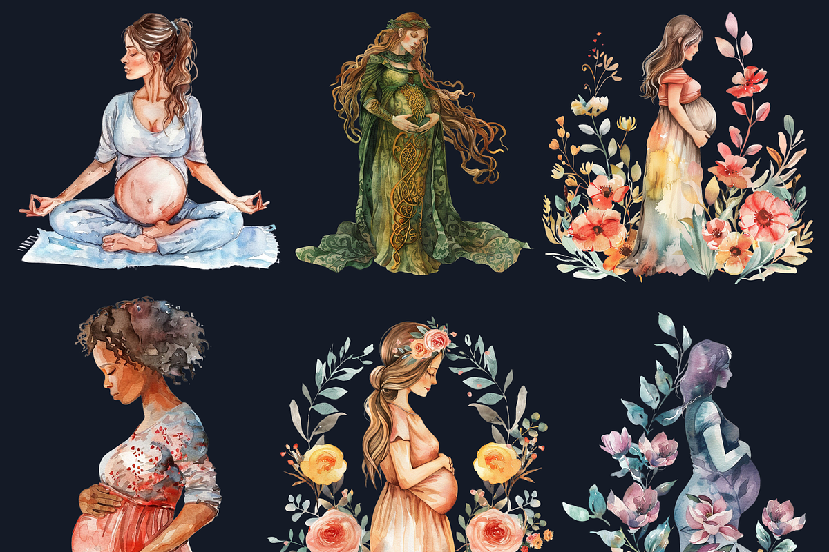 Watercolor Pregnant Clipart, a Graphic by GiraffeCreative (Photo 5 of 9)