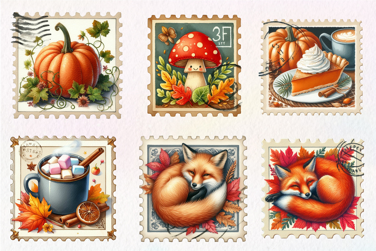 Watercolor Autumn Postage Stamp Clip, an Illustration by CreationArt (Photo 4 of 5)