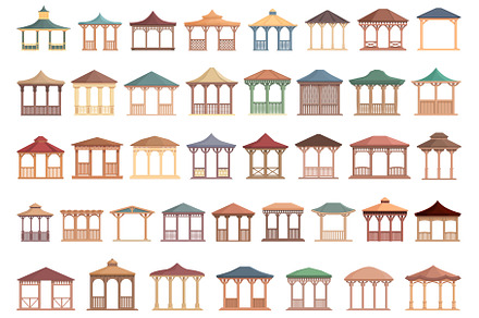 Pergola icons set cartoon vector, an Object Illustration by Ylivdesign
