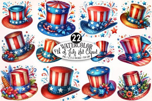 4th of July Hat Watercolor Desing, an Illustration by Designking