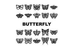 Butterfly White Nature Icons Set