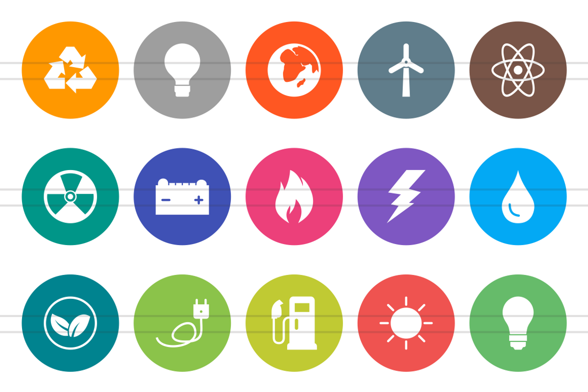 50 Energy Flat Round Icons preview 2