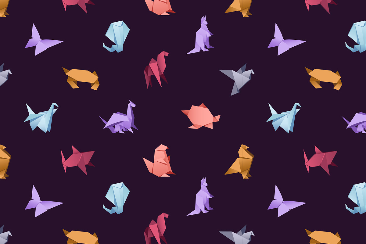 Origami set + seamless pattern, an Animal Illustration by PaperTrident (Photo 5 of 5)