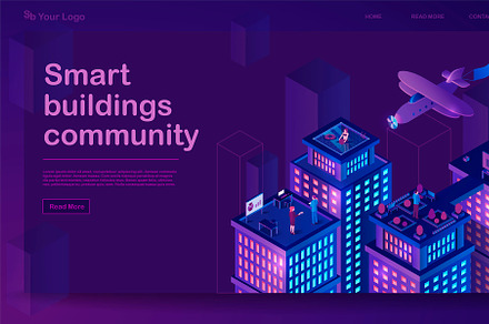 Smart buildings isometric banner, a Landing Page Template by The img