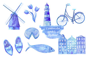 Blue Holland. Watercolor Set.