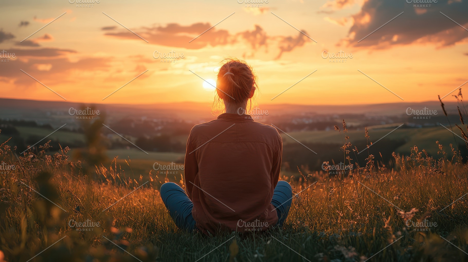 Woman in meditation pose observes a, a Photo by Pixeness Studio
