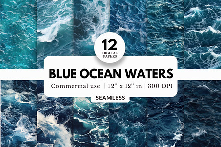 12 Blue Ocean Water Digital Papers