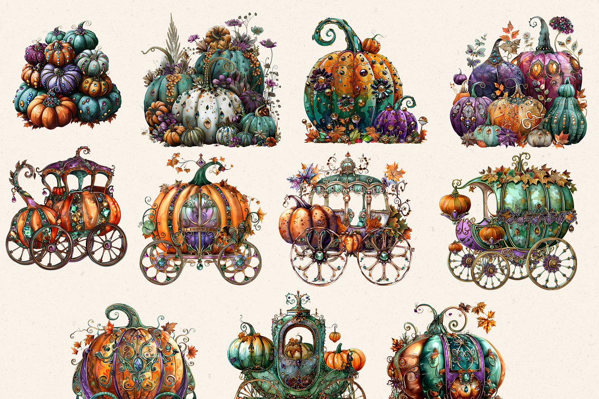 SPOOKY GEM PUMPKINS CLIPART PACK, a Seasonal Illustration by Daring Digies (Photo 5 of 8)
