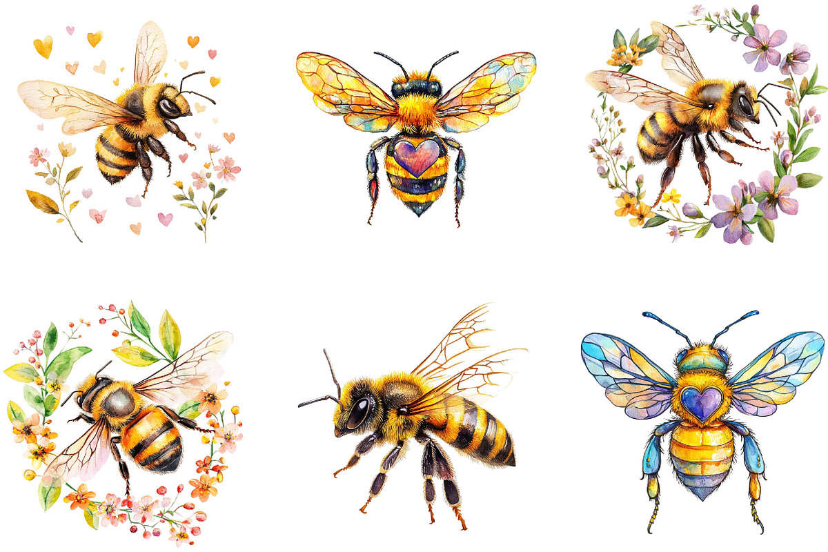 Honey Bee Watercolor Clipart, an Illustration by Designking (Photo 2 of 5)