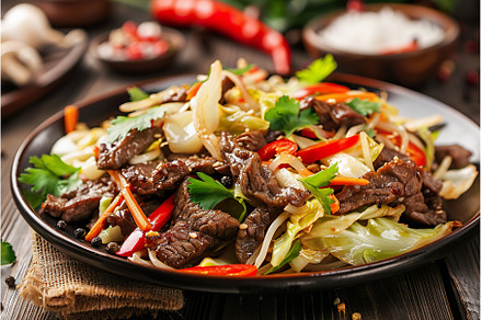 Cabbage and beef stir fry served on, a Food & Drink Photo by Lermont51