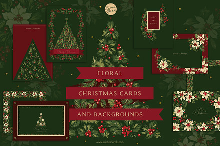 Floral Christmas Cards & Backgrounds, a Background Graphic by Euonia Meraki