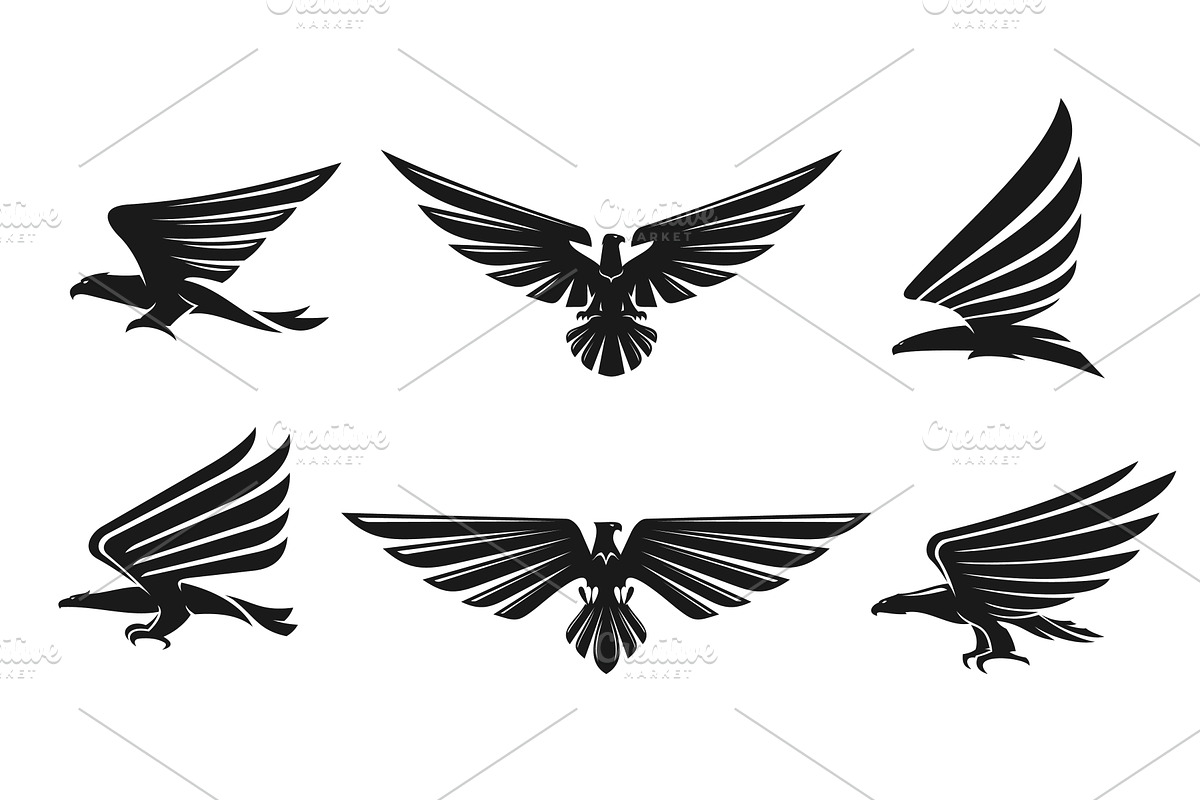 Black eagle, falcon, hawk icons, an Animal Illustration by Vector Tradition