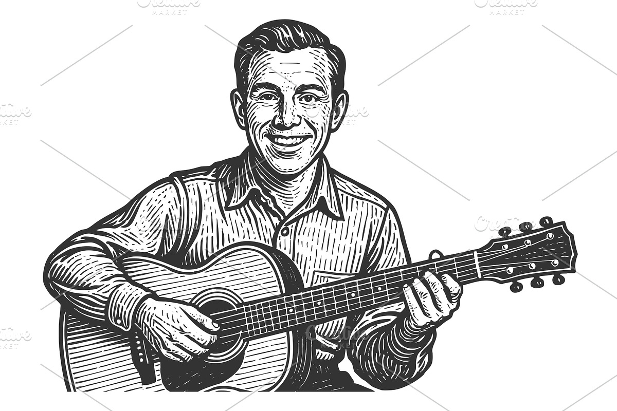 male Musician with Acoustic Guitar, a Person Illustration by AlexArt
