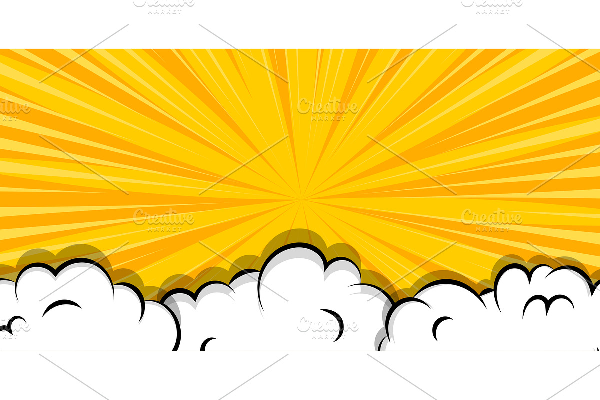 Cartoon puff cloud yellow background, an Illustration by Kapitosh