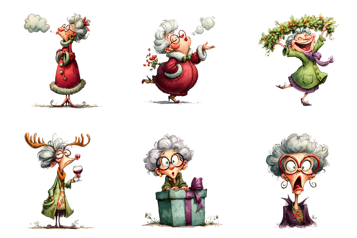 Funny Old Lady Christmas Sublimation, an Illustration by CreationArt (Photo 4 of 5)