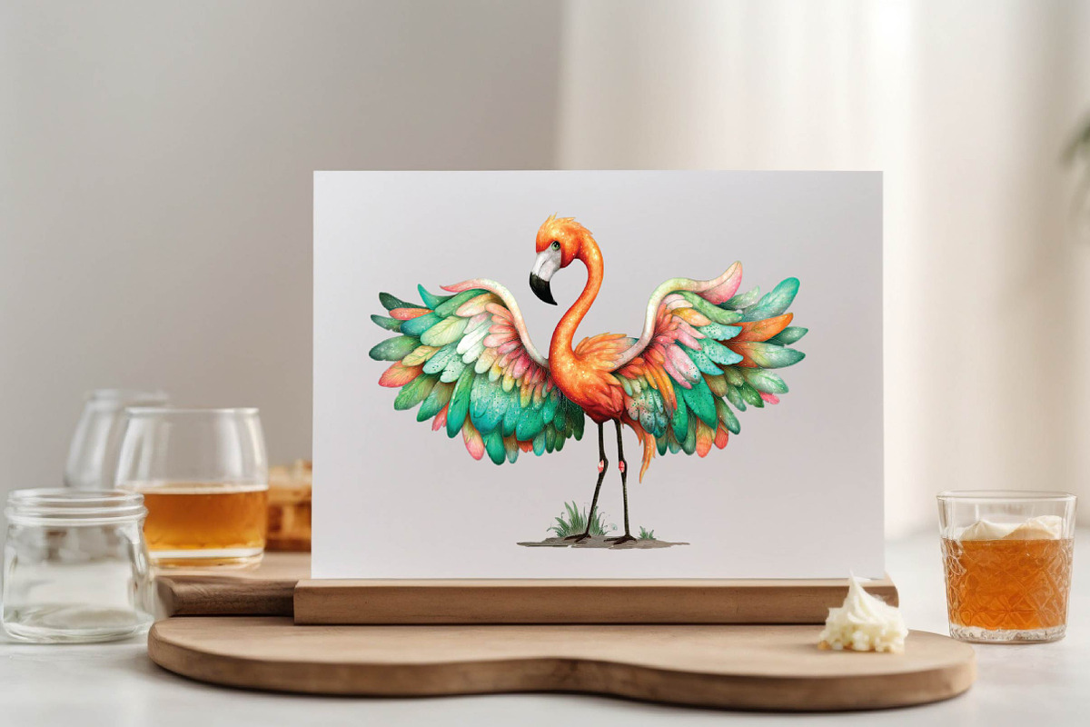Watercolor Summer Flamingo Clipart, an Illustration by SVGArt (Photo 6 of 9)