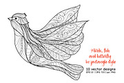 Set of 10 Decorative Patterned birds, a Decorative Illustration by Elen-Lane (Thumbnail 5 of 6)