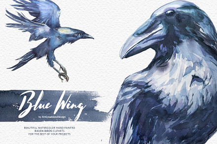 Watercolor Blue Wing Clipart