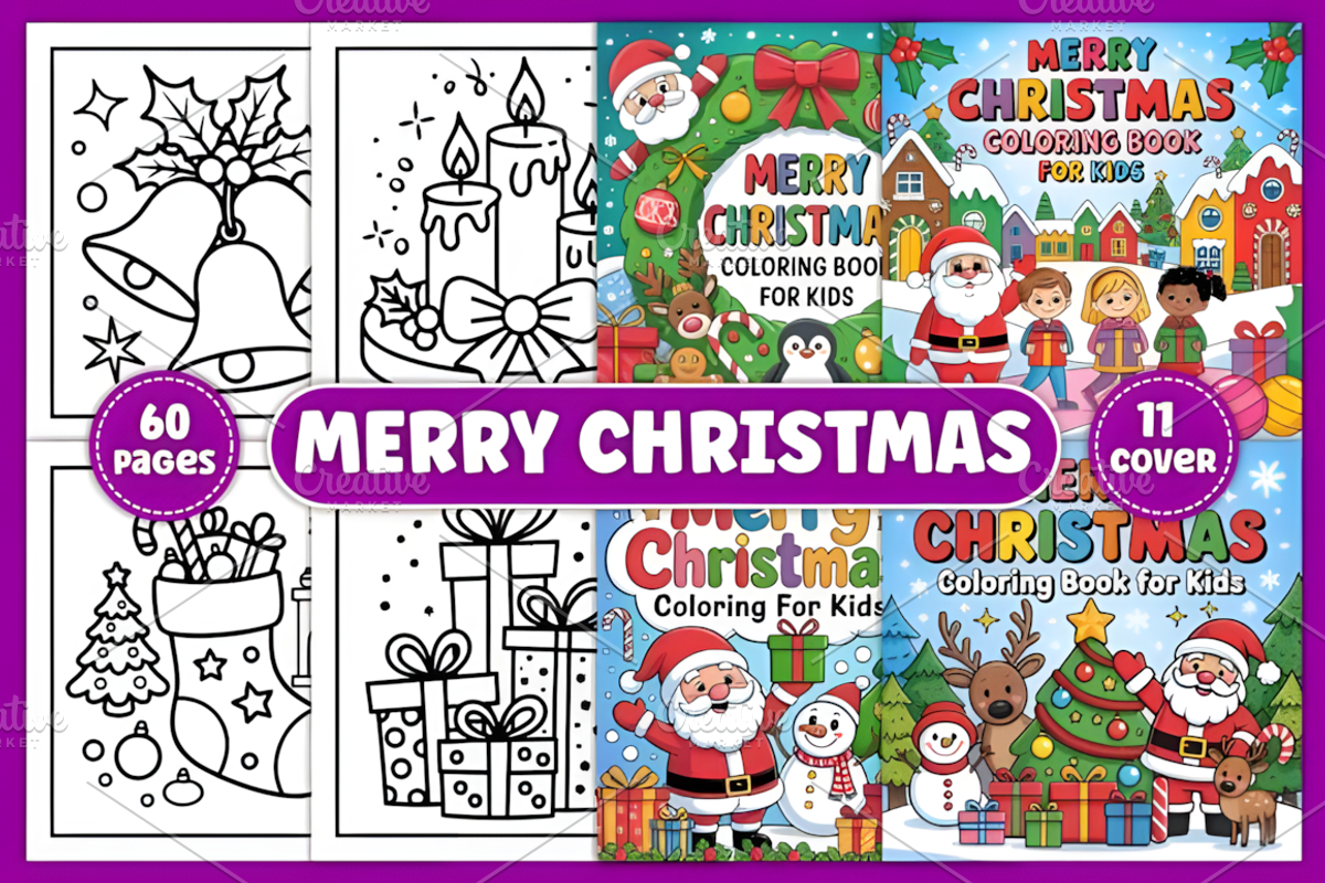 Merry Christmas Coloring Pages, a Seasonal Illustration by Coco Bloom (Photo 1 of 4)