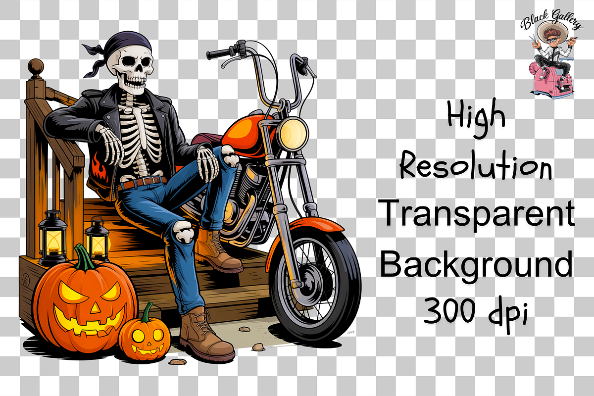 Halloween Skeleton Biker PNG Bundle, an Illustration by Clipart Bloom (Photo 10 of 11)
