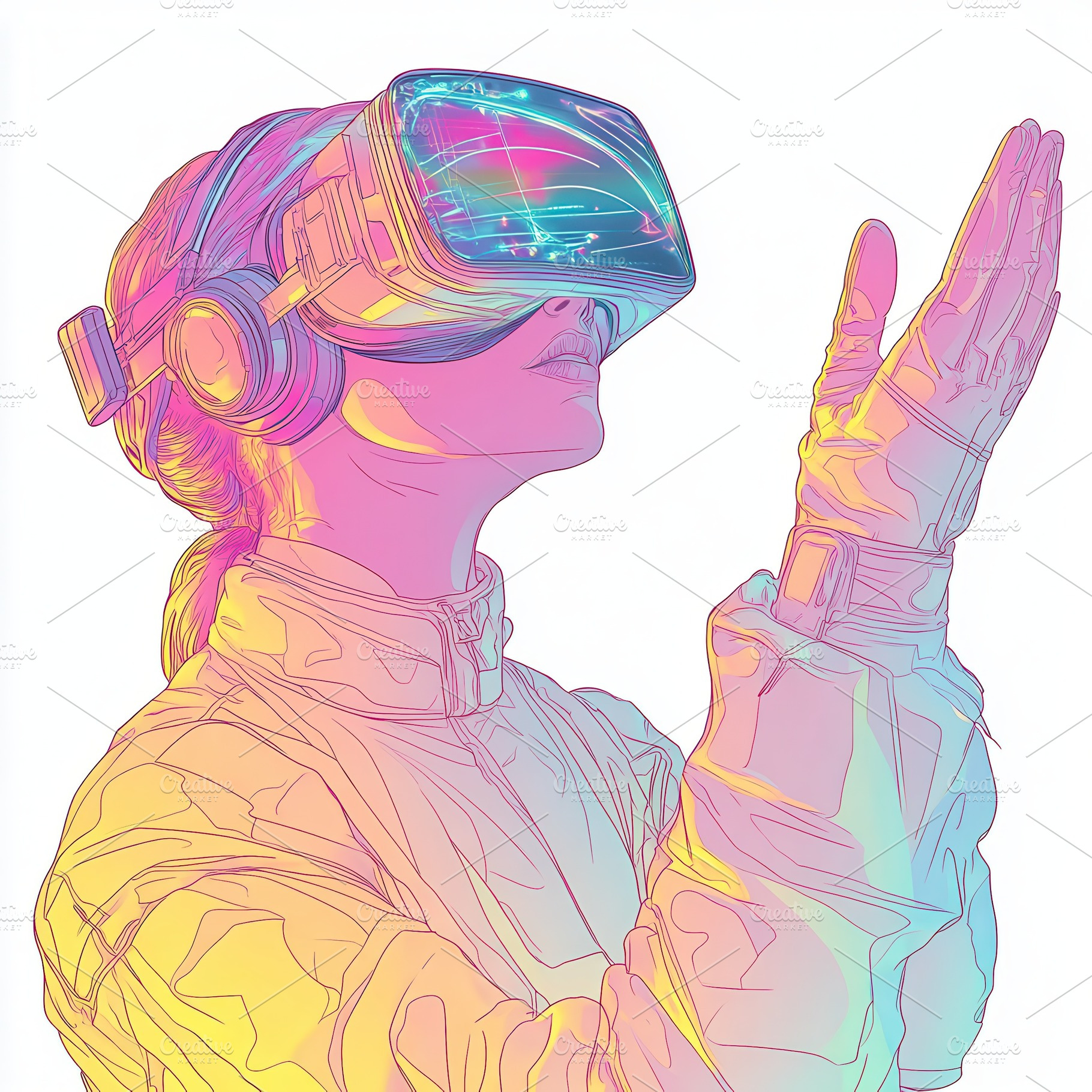 Woman in VR headset exploring virtua, an Abstract Photo by Pixeness Studio