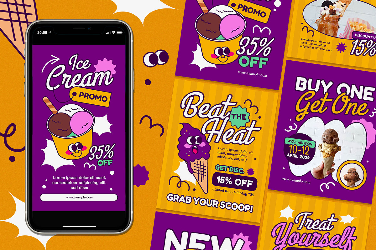 Ice Cream Promo Instagram Pack, a Social Media Template by Aiyari Graphic (Photo 1 of 3)