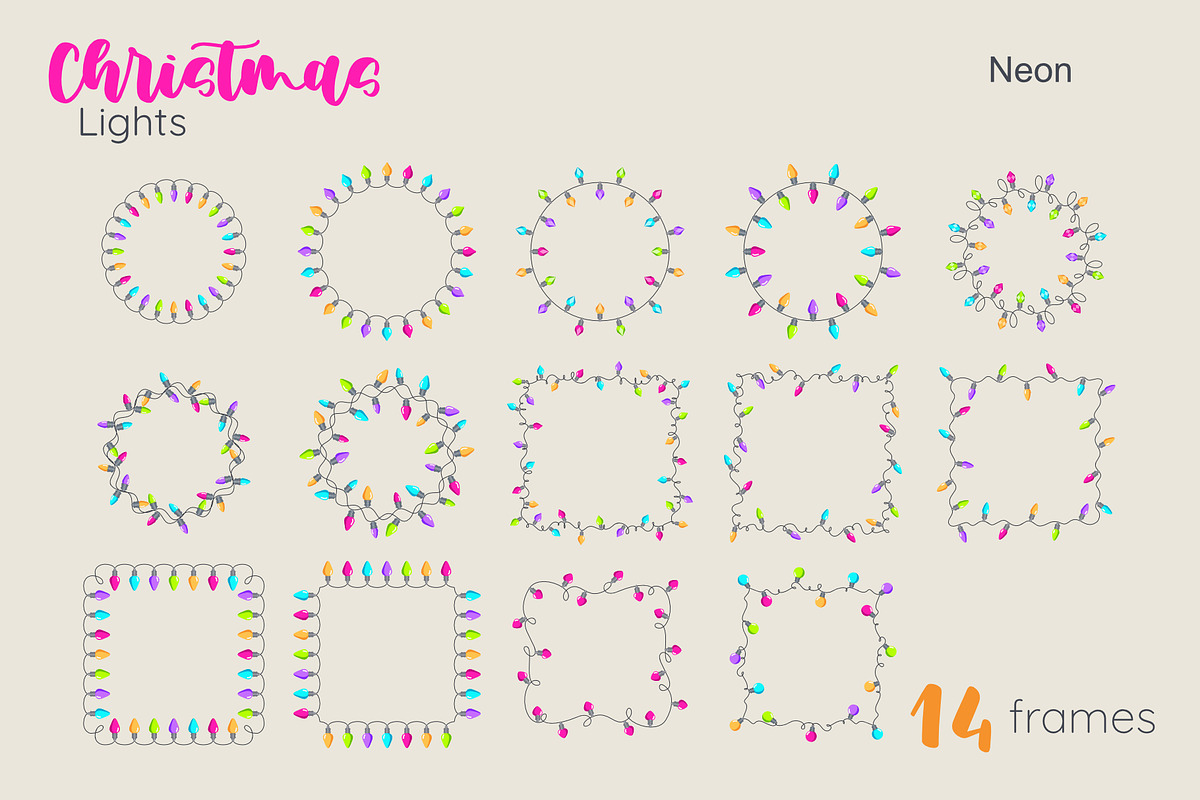 Christmas Lights Borders & Patterns, a Seasonal Illustration by moja doodle (Photo 3 of 10)