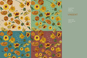 Van Gogh Sunflowers Seamless Set