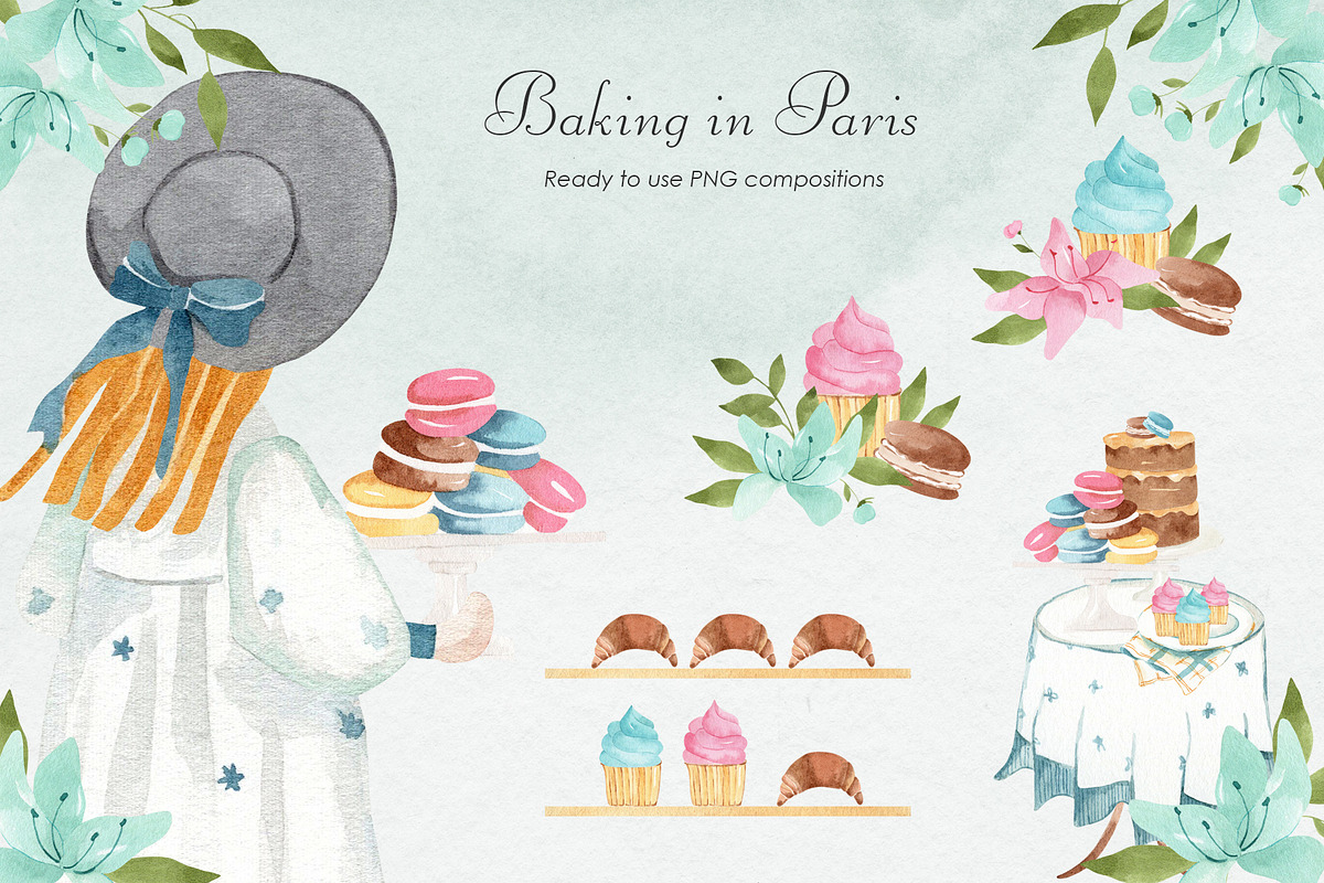 Baking in Paris Watercolor Clipart, a Food Illustration by natalisart (Photo 5 of 16)