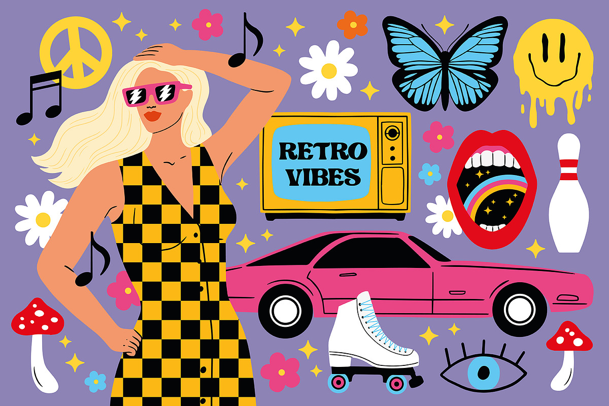 RETRO VIBES Graphics Bundle, a Person Illustration by Katerina Osa (Photo 1 of 23)