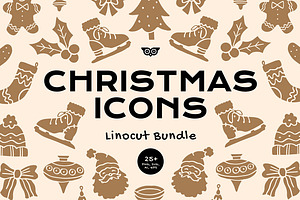 Christmas Icons Linocut Bundle, an Illustration by ClayStudio