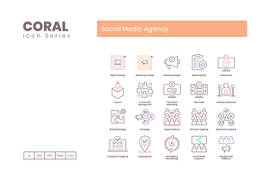 90 Social Media Agency Icons - Coral