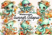 Watercolor Summer Octopus Clipart, an Animal Illustration by SVGArt (Thumbnail 1 of 5)