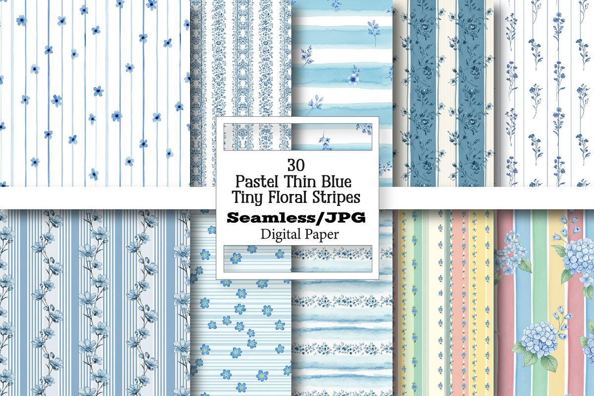 Pastel Thin Blue Tiny Floral Stripes, a Pattern Graphic by Wow Magic (Photo 1 of 3)