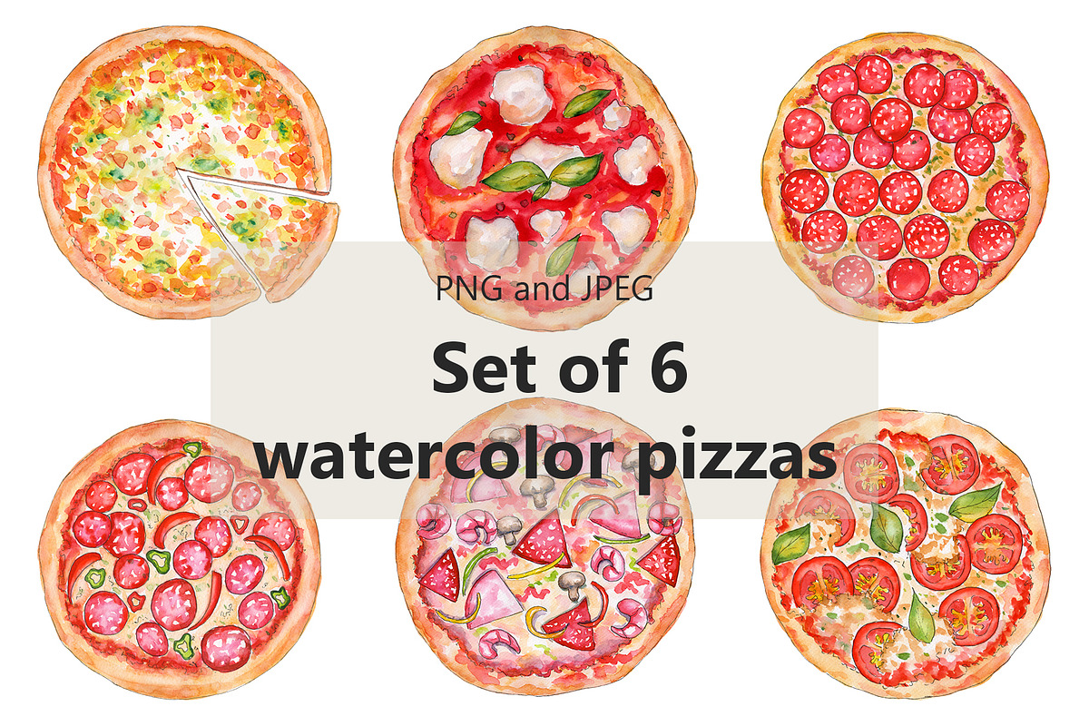 Watercolor pizza set, a Food Illustration by Olha's watercolor (Photo 2 of 4)