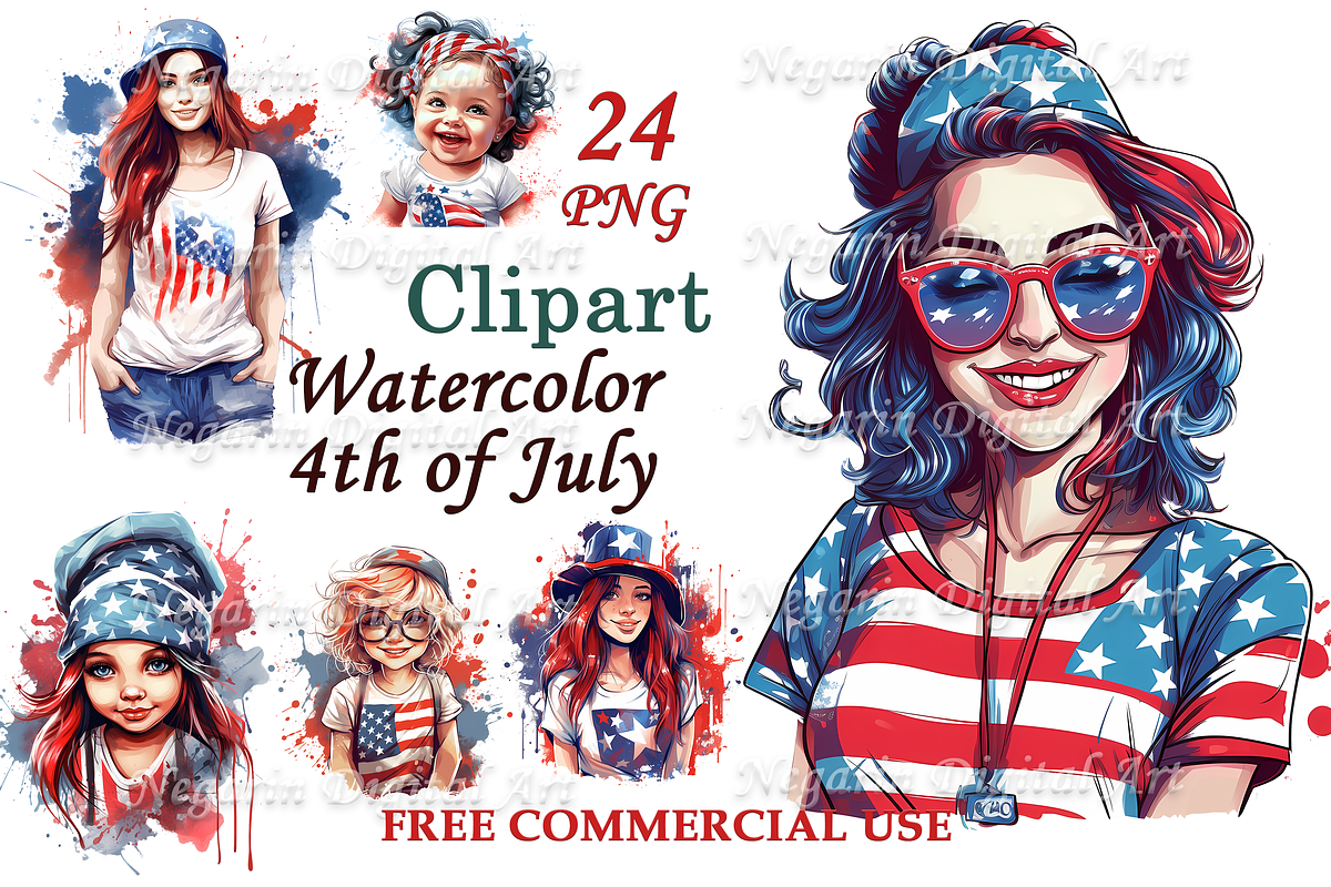 Watercolor 4th of July Clipart, an Object Graphic by Negarin Digital Art (Photo 1 of 11)