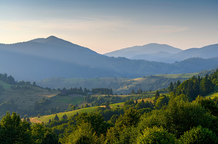 Amazing mountain landscape with colorful vivid sunset on the clo, a Nature Photo by Byrdyak