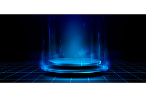3d podium on digital grid floor, a Technology Illustration by art PVP - market