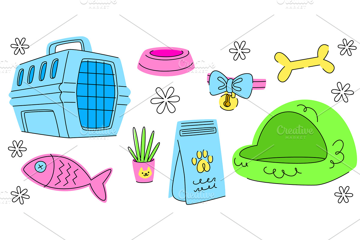 Pet care accessories set isolated on, an Animal Illustration by art PVP - market