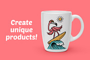 flamingo is surfing on the beach, an Animal Illustration by gunaonedesign (Thumbnail 2 of 4)