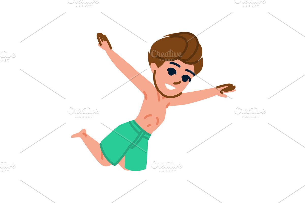 Happy boy diving and having fun on, a Sport Illustration by pikepicture