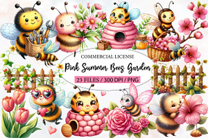 Pink Summer Bees Garden Clipart, an Illustration by Designworld