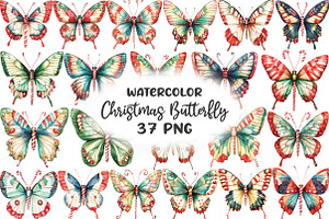 Watercolor Christmas Butterfly Clipa, an Illustration by CraftArtStudio