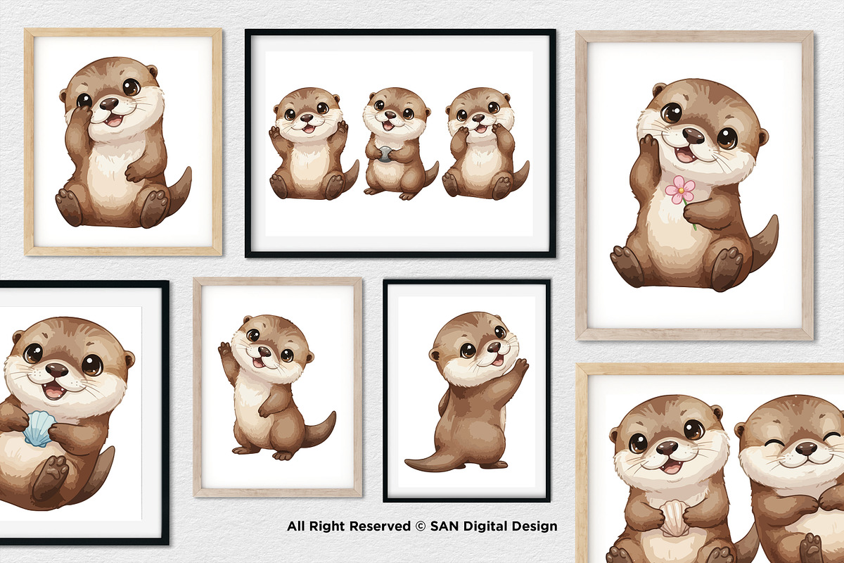 15 Bundle Watercolor Otter Cute, an Animal Illustration by Morspective (Photo 4 of 8)